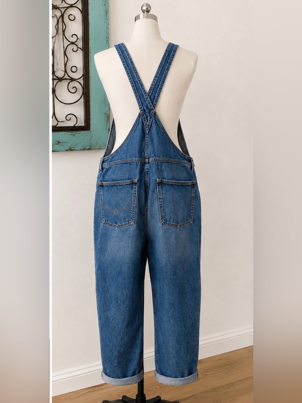 Free People We The Free Denim Overalls XL 100% Cotton Slouchy Leg - Picture 4 of 11